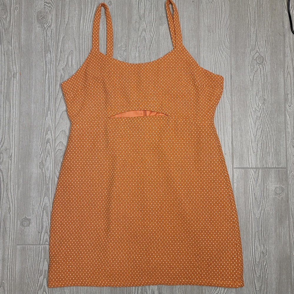 First monday orange polka dot cut out sleeveless mini dress size XL